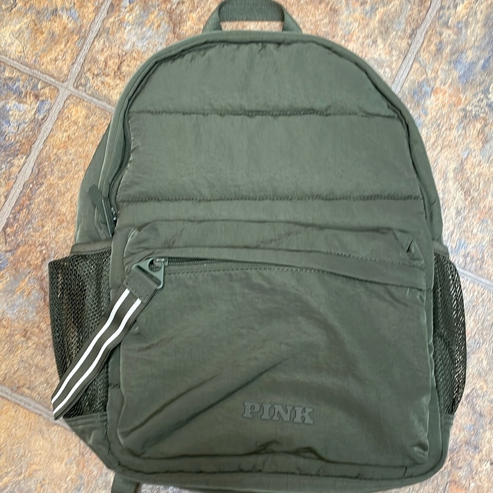 VS Victoria’s Secret PINK Quilted Puffer Backpack - Olive Green